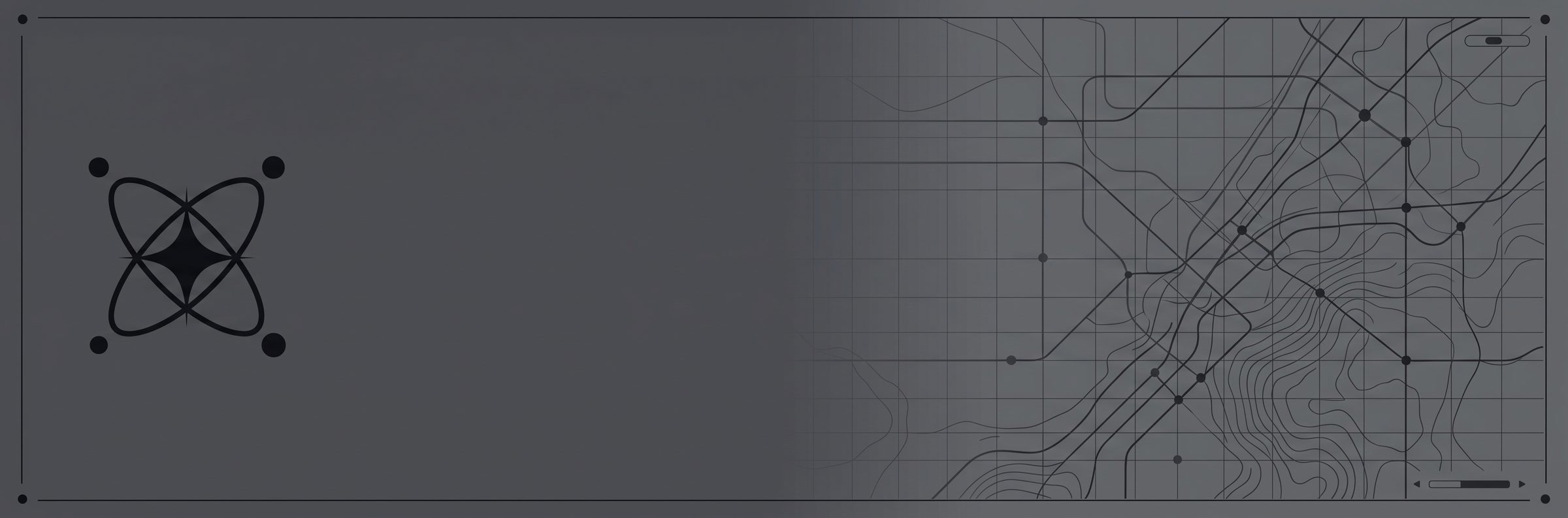 Banner de Vexora: el logo junto a un mapa de líneas y nodos conectados